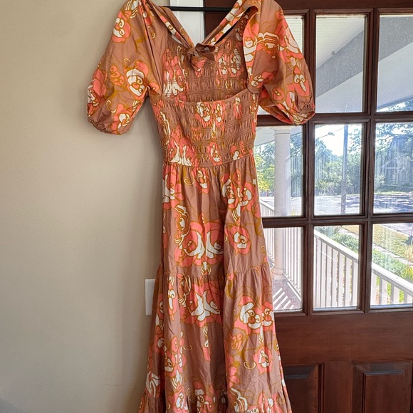 $278 Cleobella Alana Smocked Puff Sleeve Maxi Dress 100% Organic Cotton Small - Picture 6 of 7